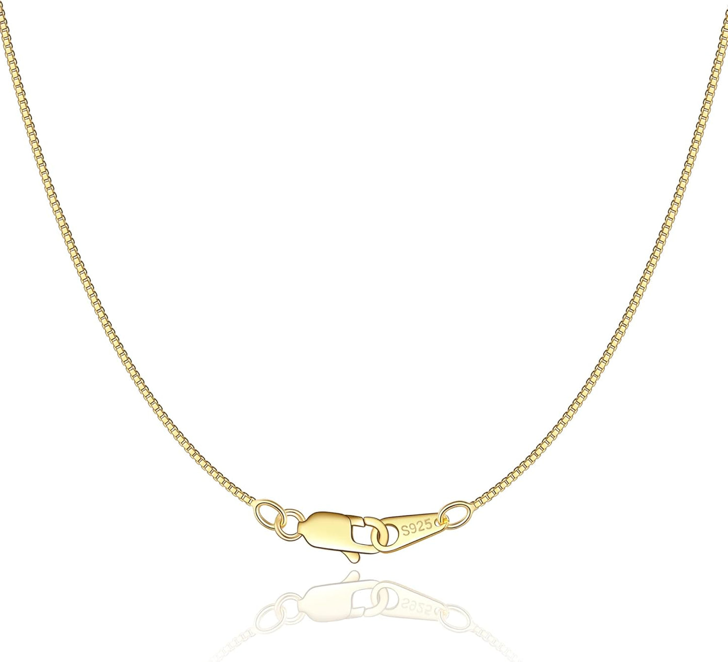 Manufacturer Jewlpire Solid 18K Gold Over 925 Sterling Silver Chain Necklace for Women Girls, 0.8mm Box Chain Lobster Claw Clasp-Super Thin & Strong Necklace Chain 16/18/20/22/24 Inch necklace