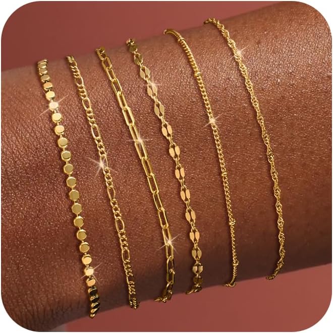 Manufacturer Tewiky Waterproof Gold Bracelets for Women Non Tarnish - Dainty Stack14K Gold Plated/Sterling Silver Chain Bracelets Set Adjustable Trendy Jewelry for Women bracelets