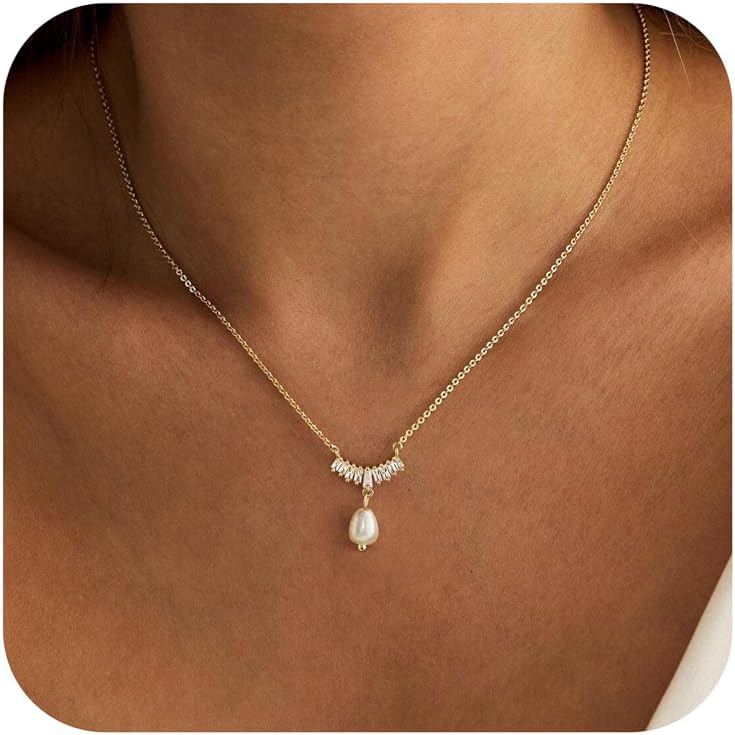 Manufacturer Pearl Necklace for Women Trendy,14k Gold Plated Necklace Dainty Wedding Necklace Small Cute Choker Necklace Beaded Lariat Drop Necklace Vintage Waterproof Jewelry for Women Gold Jewelry Fashion Gifts necklace