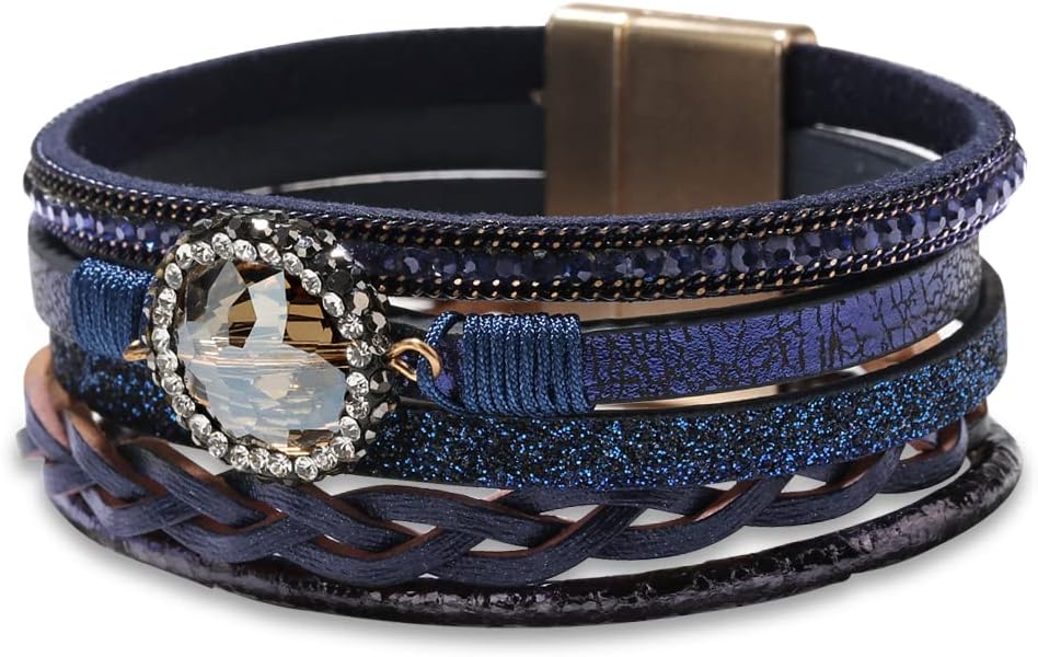 Manufacturer Fesciory Leopard Bracelet for Women, Boho Leather Wrap Multi-Layer Pearl Crystal Bracelet Bangle Jewelry bracelets