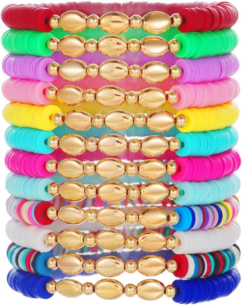 Manufacturer 12pcs Friendship Bracelets Beaded Bracelets Heishi Bracelet Cute Bracelets Stack Vinyl Clay Disc Bead Surfer Stretch Summer Beach Bracelets For Women Preppy Bracelets bracelets