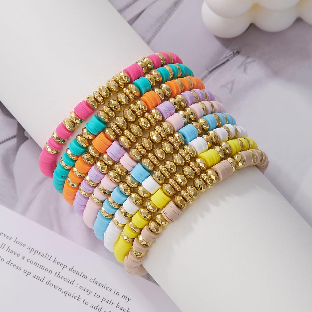 Manufacturer Friendship Bracelets Boho Stackable Bracelets for Women Surfer Heishi Clay Bead Bracelets Stretch Preppy Bracelets Colorful Boho Bracelets for Women bracelets