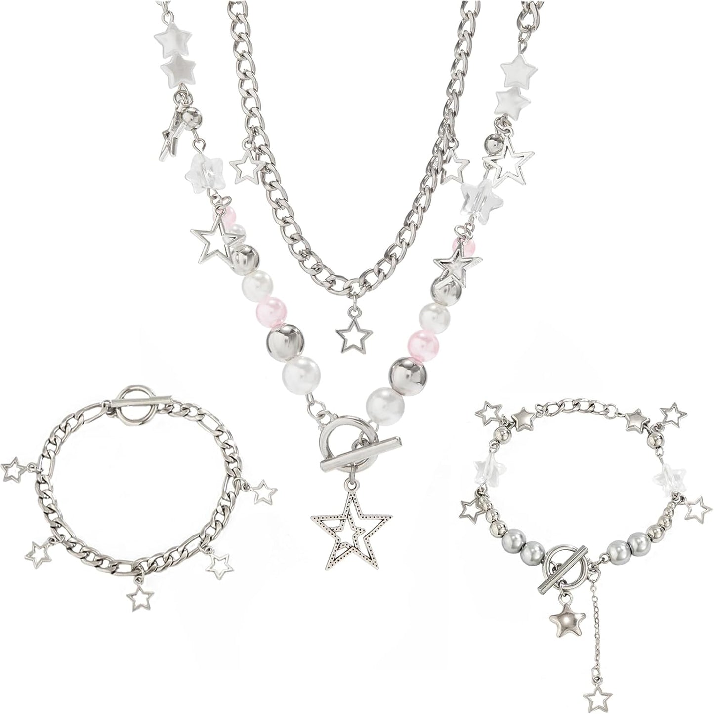 Manufacturer 2 Pieces Silver Star Necklace Y2K Jewelry Set Grunge Necklace Kawaii Cute Necklaces Aesthetic Vintage Emo Jewelry necklace
