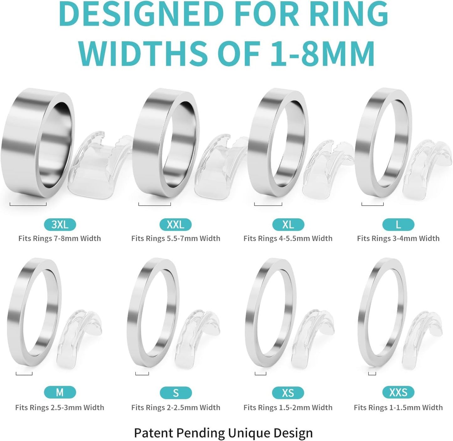 Manufacturer Ring Sizers for Loose Rings, 8 Pack 8 Sizes, Ring Size Adjuster, Invisible Ring Guards for Women and Men, Ring Resizer with Polishing Cloth,Fits Bands Width to 1-8mm rings