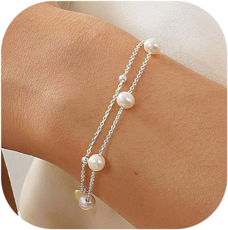 Manufacturer KOHOTA Silver Gold Bracelets for Women Trendy 14K Gold Plated Bracelet for Women Non Tarnish Dainty Stackable Layered Chain Heart Pearl Knot Beaded Bracelets Stack Set Charm Mothers Day Jewelry Gifts bracelets