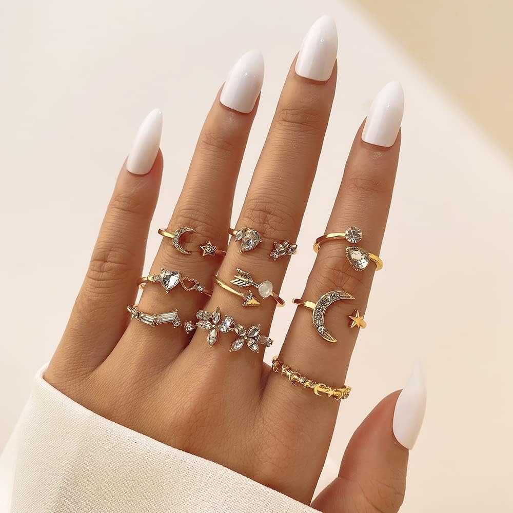 Manufacturer KISS WIFE Gold Stackable Moon Star Knuckle Rings Set for Women, Boho Dainty Lightweight Stacking Rings, Vintage Midi Rings Pack, Trendy Jewelry rings