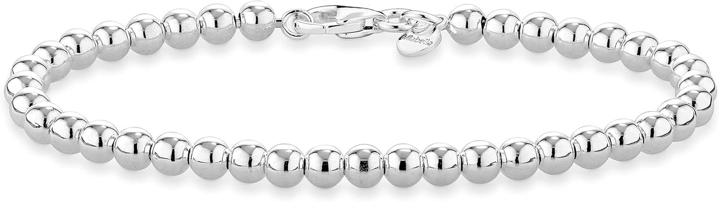 Manufacturer Miabella 925 Sterling Silver Italian Handmade 4mm Bead Ball Strand Chain Bracelet for Women, Made in Italy bracelets