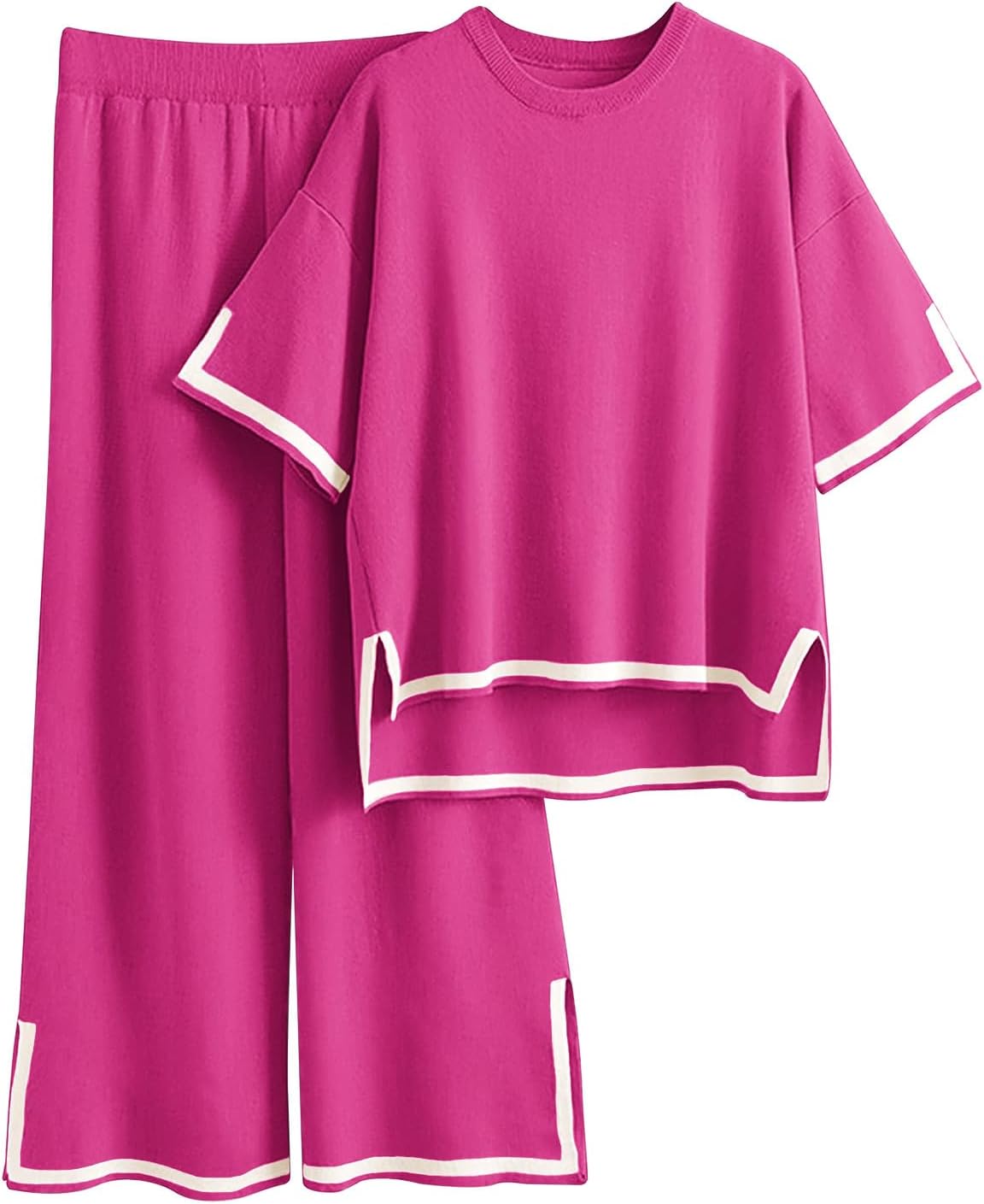 Imily Bela Womens Plus Size Lounge Sets 2 Piece Outfits Short Sleeve Pullover Tops Wide Leg Pants Summer Travel Outfits suits