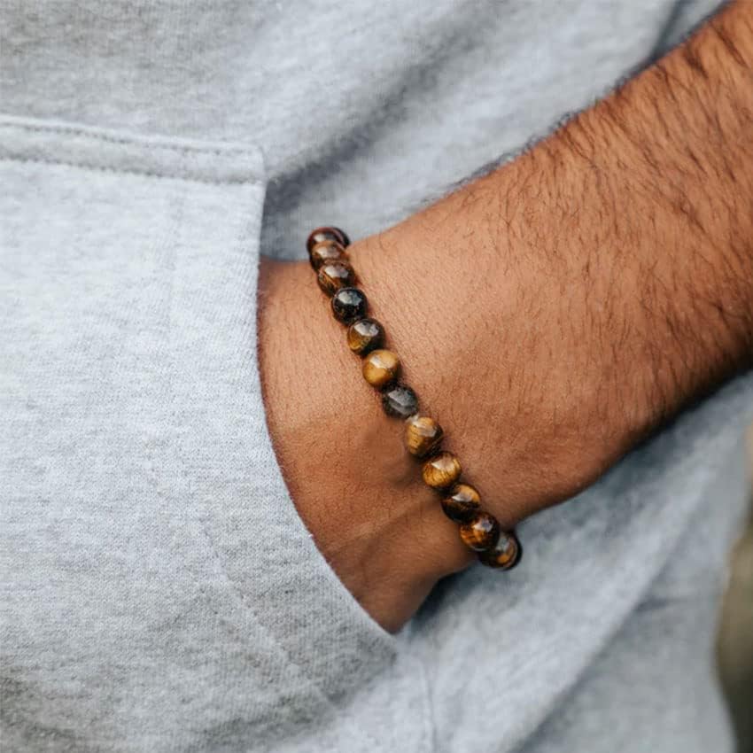 Manufacturer RANKEEF Tiger Eye Bracelet For Men 8MM Natural Stone Stretch Adjustable Black Crystal Beaded Bracelet for Men Women Gifts bracelets