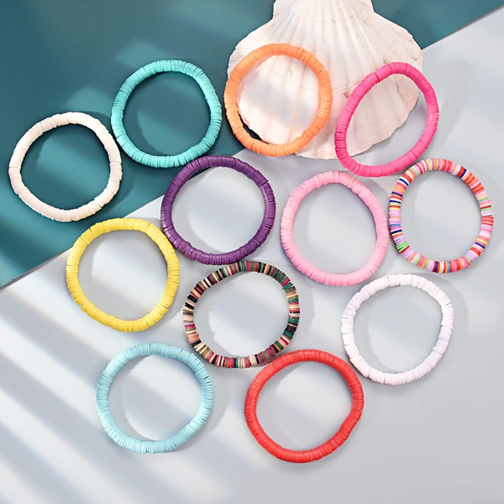 Manufacturer 12pcs Friendship Bracelets Beaded Bracelets Heishi Bracelet Cute Bracelets Stack Vinyl Clay Disc Bead Surfer Stretch Summer Beach Bracelets For Women Preppy Bracelets bracelets