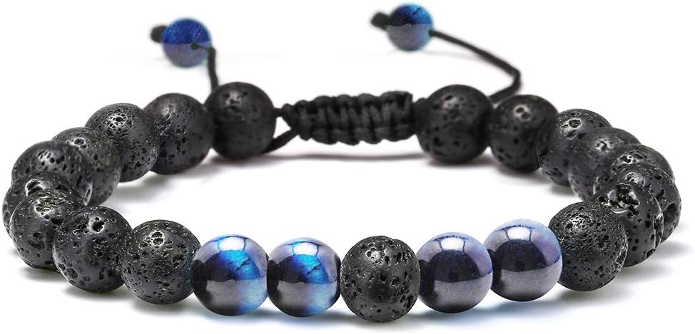 Manufacturer M MOOHAM Natural Stone Bracelets for Men - 8mm Tiger Eye, Matte Agate, Lava Rock - Teen Boys Gifts for Birthday, Anniversary, Christmas bracelets