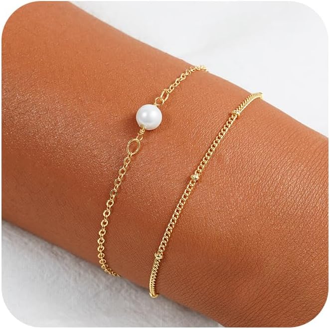 Manufacturer Bracelets for Women, Waterproof 14K Gold/Silver Plated Stackable Bracelets for Women Non Tarnish Trendy Dainty Paperclip Figaro Box Herringbone Hand Chain Bracelet Pack Stack Adjustable Jewelry for Women bracelets