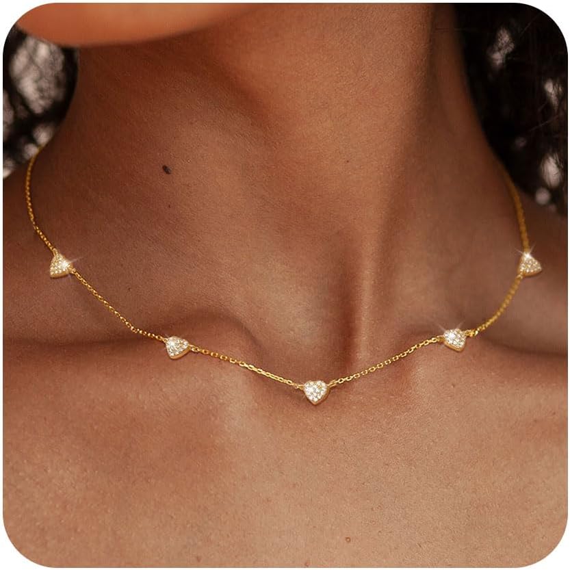 Manufacturer FUNEIA Dainty Silver Gold Necklaces for Women Trendy Non Tarnish 14K Gold Plated Cubic Zirconia Necklace Layered Cute Butterfly Heart Station Choker Necklace Stack for Wedding Prom Brides Jewelry Necklace