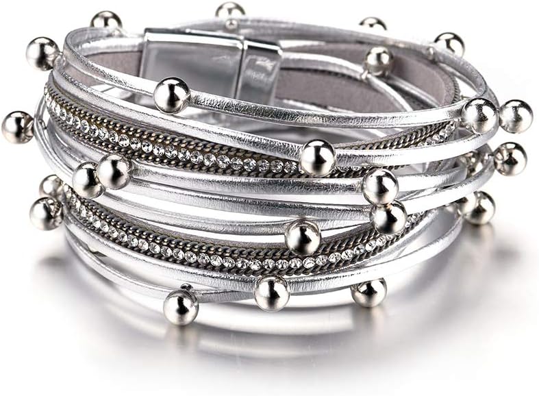 Manufacturer Fesciory Leather Wrap Bracelets for Women, Boho Leopard Multi-Layer Crystal Beads Cuff Bracelet Jewelry bracelets