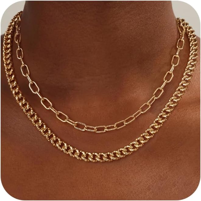 Manufacturer Moodear Gold Necklace for Women 14K Dainty Chunky Gold/Sliver Chain Necklace Cuban Link Paperclip Chain Choker Toggle Clasp Layered Pearl Pendent Necklace for Women Trendy Fashion Jewelry necklace
