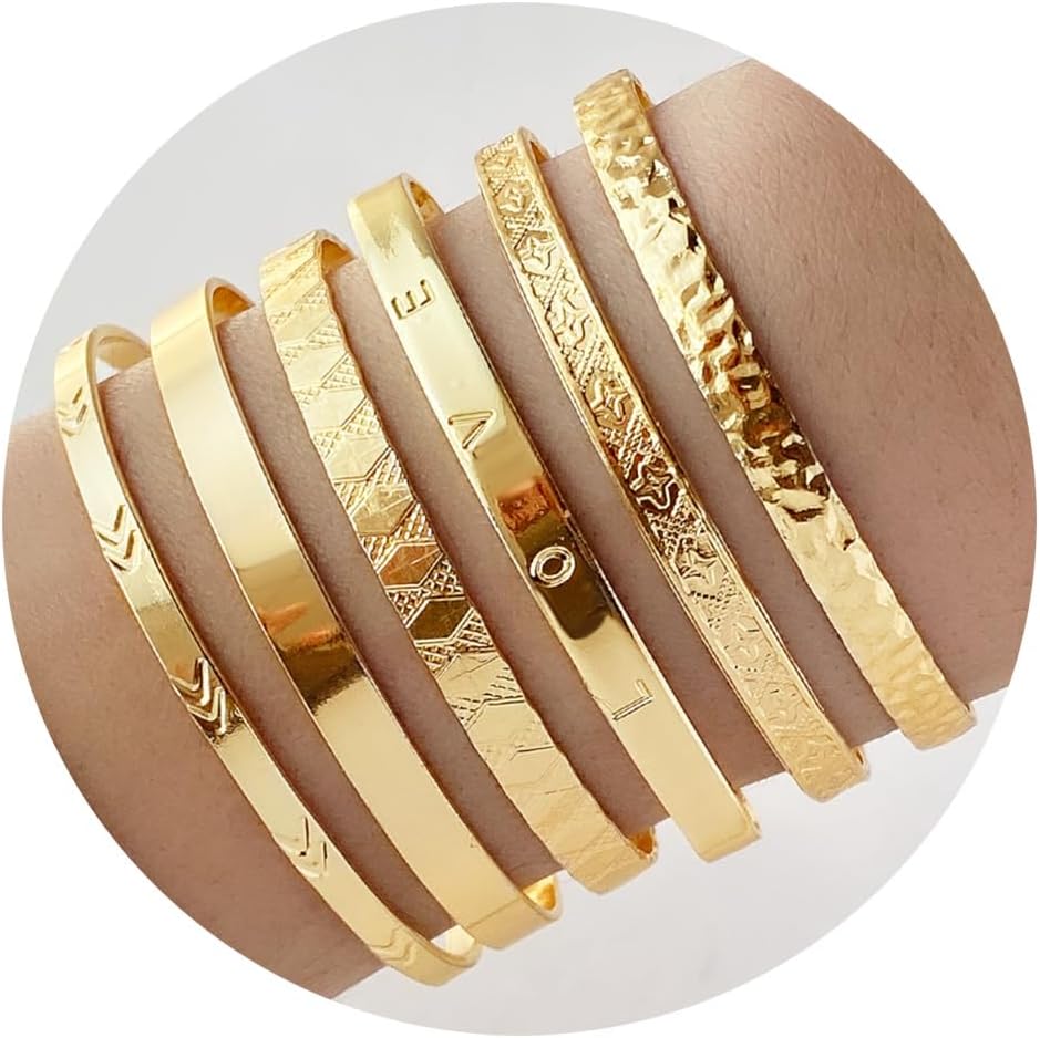 Manufacturer IFKM Gold Bangle Bracelets For Women, 14k Gold Plated Multi Layer Stackable Cuff Bracelet Set, Trendy Elegance Charms Non Tarnish Minimalist Textured Boho Jewelry Gift for Women bracelets
