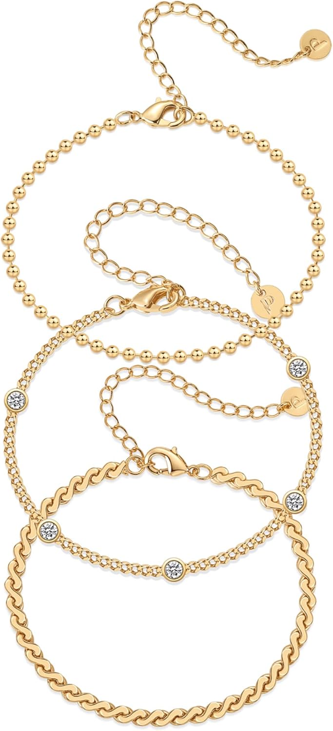 Manufacturer PAVOI 18K Gold Plated Chain Bracelet Pack for Women | Jewelry Set of 5 Stackable Bracelets Paperclip Snake Rope Figaro Beaded Chains bracelets