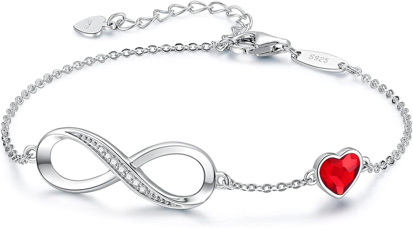 Manufacturer CDE Infinity Heart Birthstone Charm Link Bracelet for Women 925 Sterling Silver Adjustable Mother's Day Gift Anniversary Birthday Jewelry for Wife Girlfriend Her bracelets