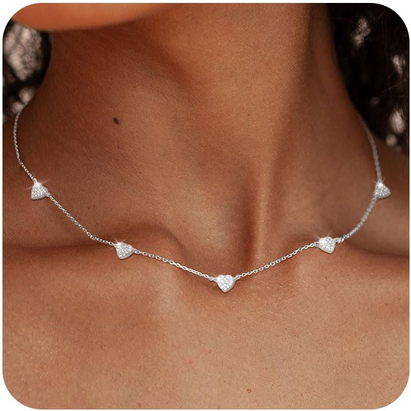 Manufacturer FUNEIA Dainty Silver Gold Necklaces for Women Trendy Non Tarnish 14K Gold Plated Cubic Zirconia Necklace Layered Cute Butterfly Heart Station Choker Necklace Stack for Wedding Prom Brides Jewelry Necklace