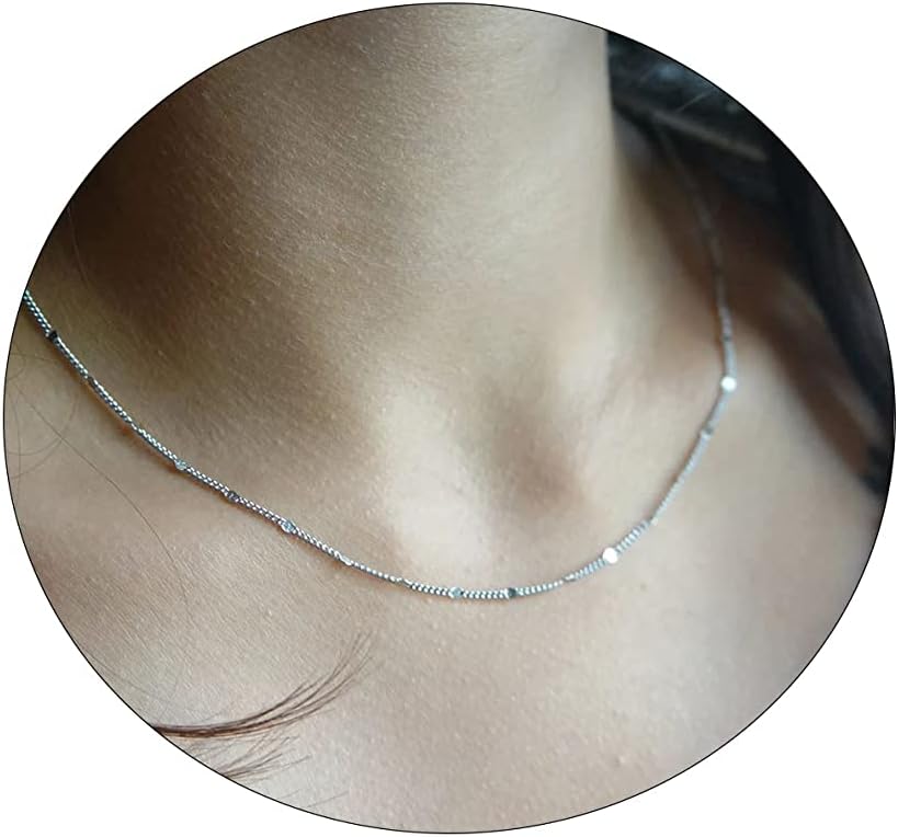 Manufacturer BERISO 14K Gold/Silver Plated Satellite Choker Shining Dots Station Box Chain 3 Blue Beads Sparkle Chain Necklace Open Hearts Open Stars Link Chain Exquisite Jewelry for women necklace