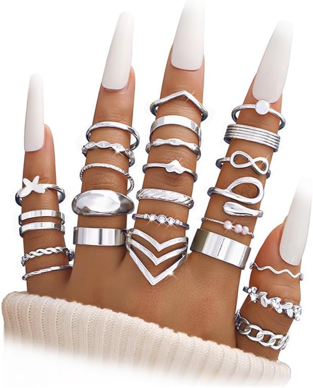 Manufacturer iF YOU 25 Pcs Gold Knuckle Ring Set for Women, Chunky Stackable Finger Midi Rings, Silver Simple Stacking Cute Rings Pack Trendy Stuff Jewelry Gift rings
