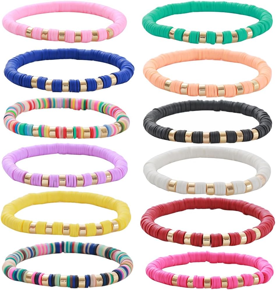 Manufacturer 12pcs Friendship Bracelets Beaded Bracelets Heishi Bracelet Cute Bracelets Stack Vinyl Clay Disc Bead Surfer Stretch Summer Beach Bracelets For Women Preppy Bracelets bracelets