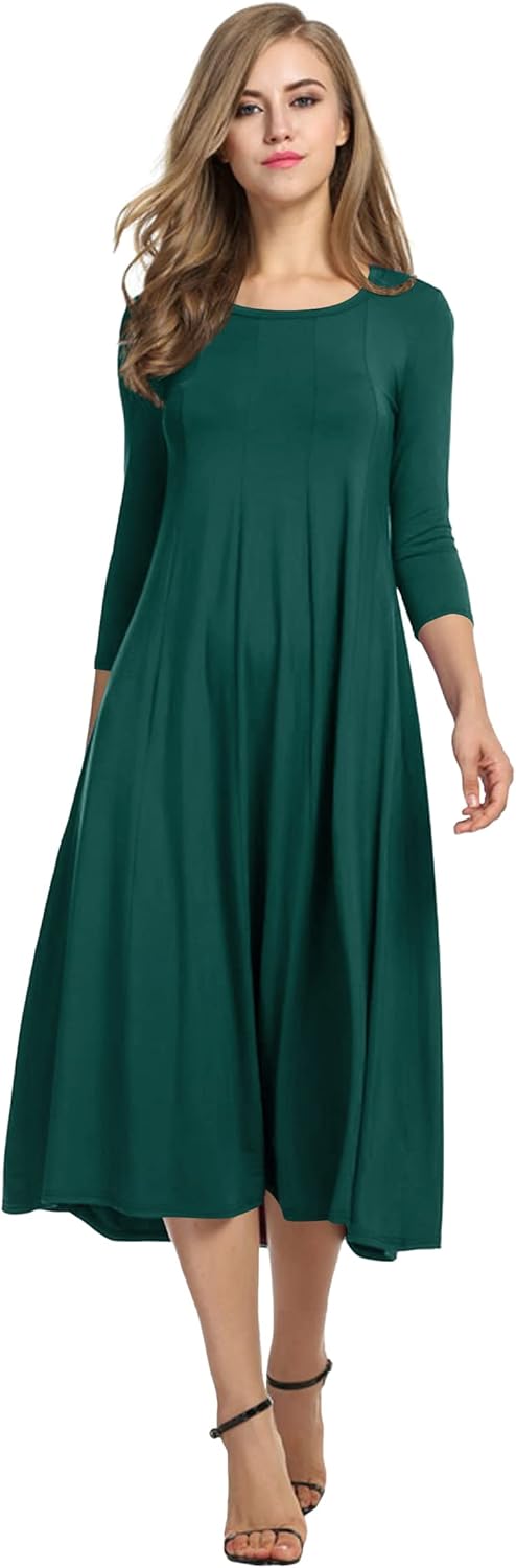 Manufacturer HOTOUCH Women's 3/4 Sleeve A-line and Flare Midi Long Dress dresses