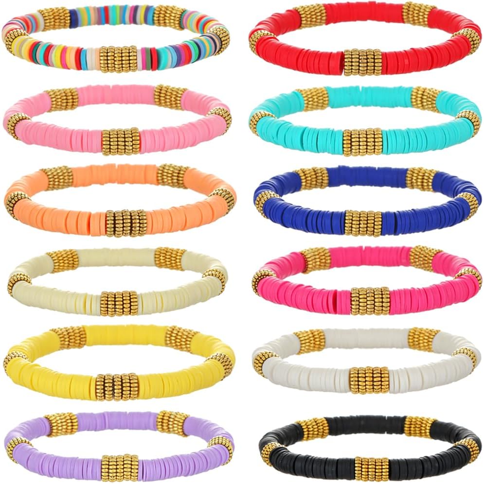 Manufacturer 12pcs Friendship Bracelets Beaded Bracelets Heishi Bracelet Cute Bracelets Stack Vinyl Clay Disc Bead Surfer Stretch Summer Beach Bracelets For Women Preppy Bracelets bracelets