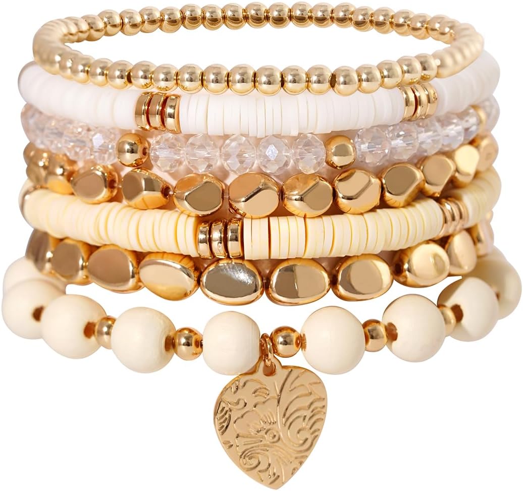 Manufacturer GOOJIDS Surfer Heishi Clay Bead Bracelets for Women Bohemian Stackable Gold Beaded Stretch Bracelets Elastic Layering Friendship Bracelets Set Boho Jewelry bracelets