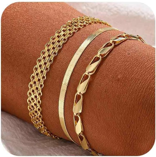 Manufacturer Gold Bracelets for women 14K Gold Bangle Bracelet Stack - Adjustable Waterproof Trendy Bracelets Gold Filled Stacks Bangles Link Chain Gold Bracelet Non Tarnish for Women Jewelry Gifts bracelets