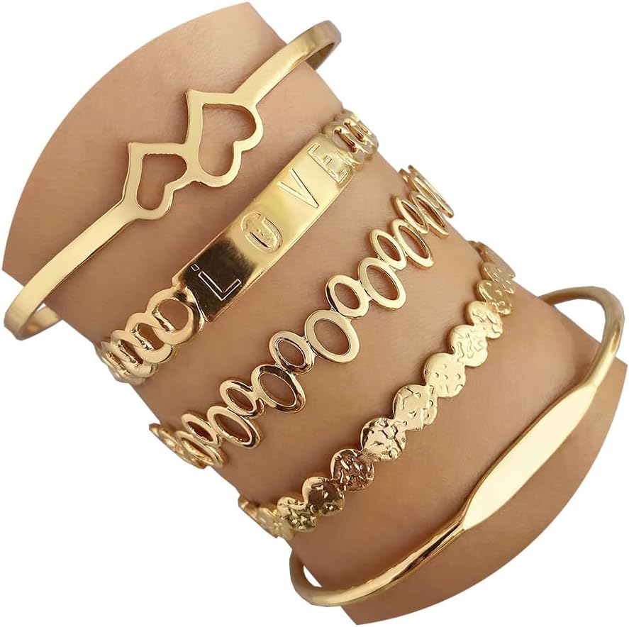 Manufacturer IFKM Gold Bangle Bracelets For Women, 14k Gold Plated Multi Layer Stackable Cuff Bracelet Set, Trendy Elegance Charms Non Tarnish Minimalist Textured Boho Jewelry Gift for Women bracelets