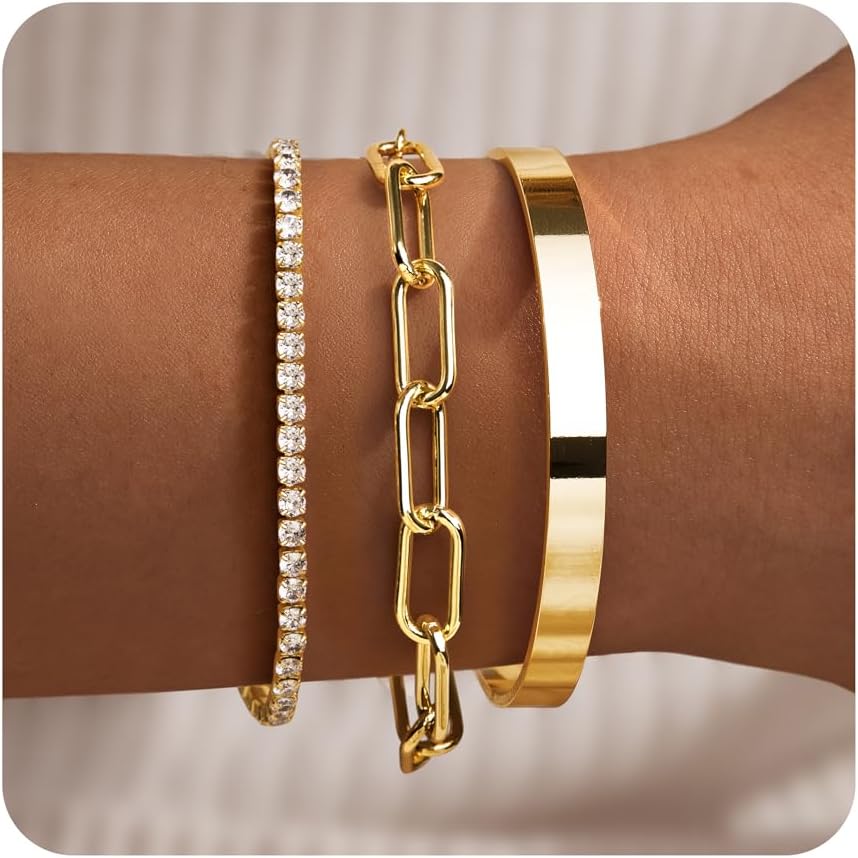 Manufacturer Gold Bracelets for Women Non Tarnish Dainty 14K Real Gold Plated Bangle Cuff Bracelets Stack for Women,Waterproof Stackable Bracelet Gold Jewelry Trendy Gifts Adjustable bracelets