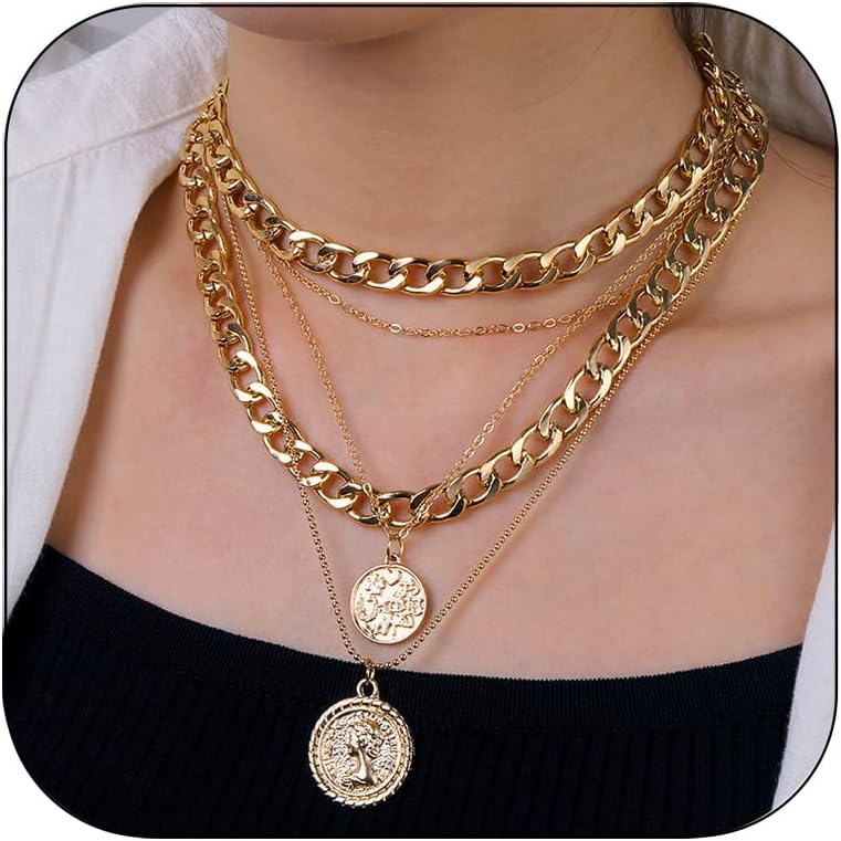 Manufacturer CSIYANJRY99 Chunky Gold Necklaces for Women,Multilayer Punk 80s Hip Hop Necklace,Layered Cuban Link Chain Statement Necklace 90s Freaknik Outfit Accessories for Women necklace
