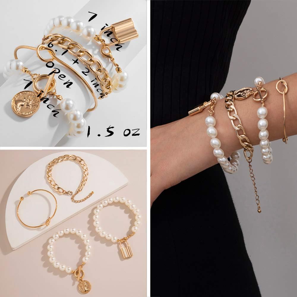 Manufacturer IFKM 6 PACK (24 PCS) Boho Gold Chain Bracelets Set for Women, 14K Gold Plated Multiple Layered Stackable Open Cuff Wrap Bangle Adjustable Link Italian Cuban Jewelry for Women Gift bracelets