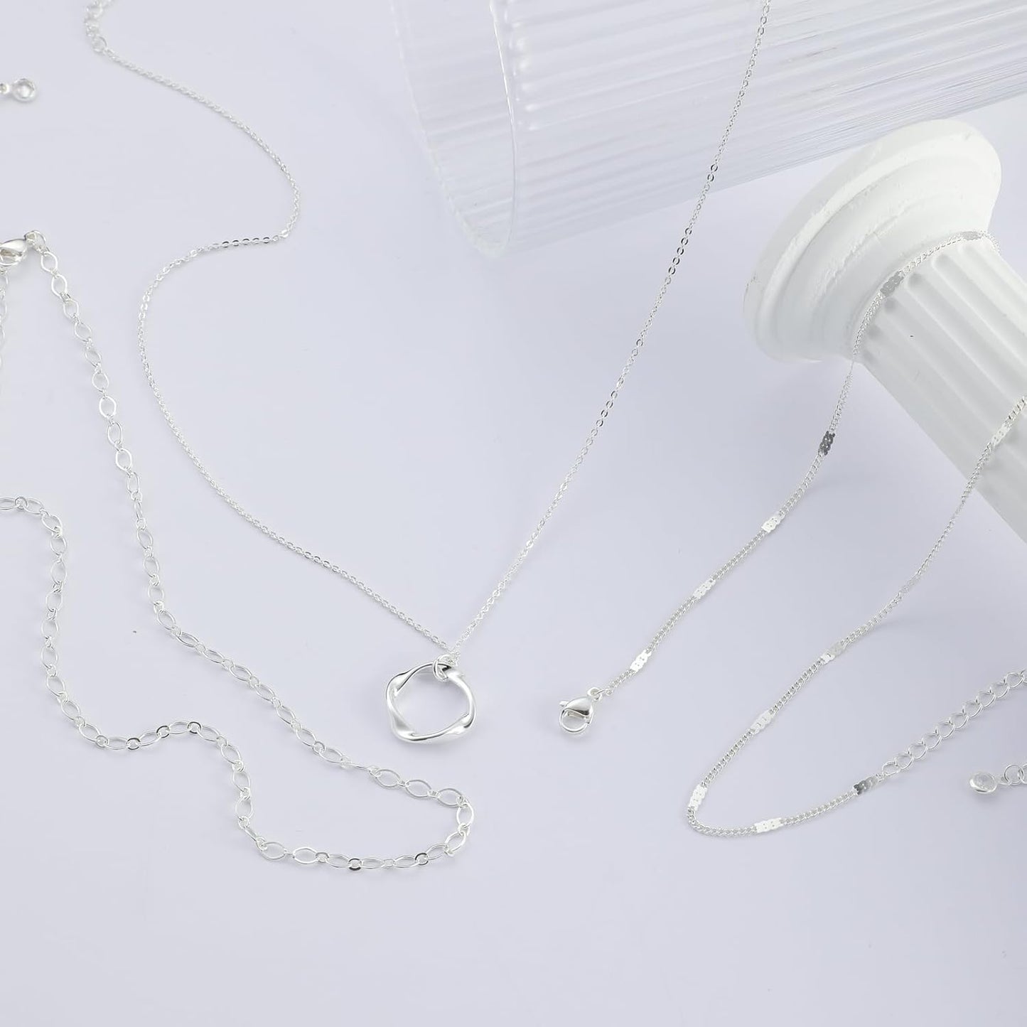 Manufacturer Layered Silver Necklaces for Women, Sterling Silver Stackable Stack Choker Necklaces for Women Trendy Layering Circle Pendant Chain Necklace Set Jewelry for Women Necklace