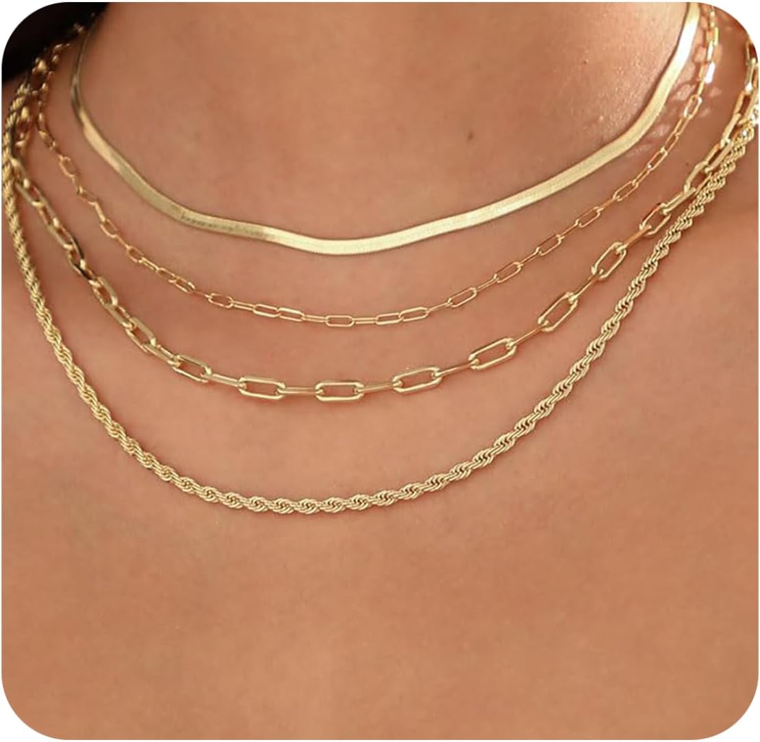Manufacturer 14K Gold Plated Layering Necklaces For Women Gold Necklace Set, Cuban Link, Snake Chain, Paperclip Layered Chains, Twisted Rope and Twisted Chain, Trendy Layering Necklace Necklace
