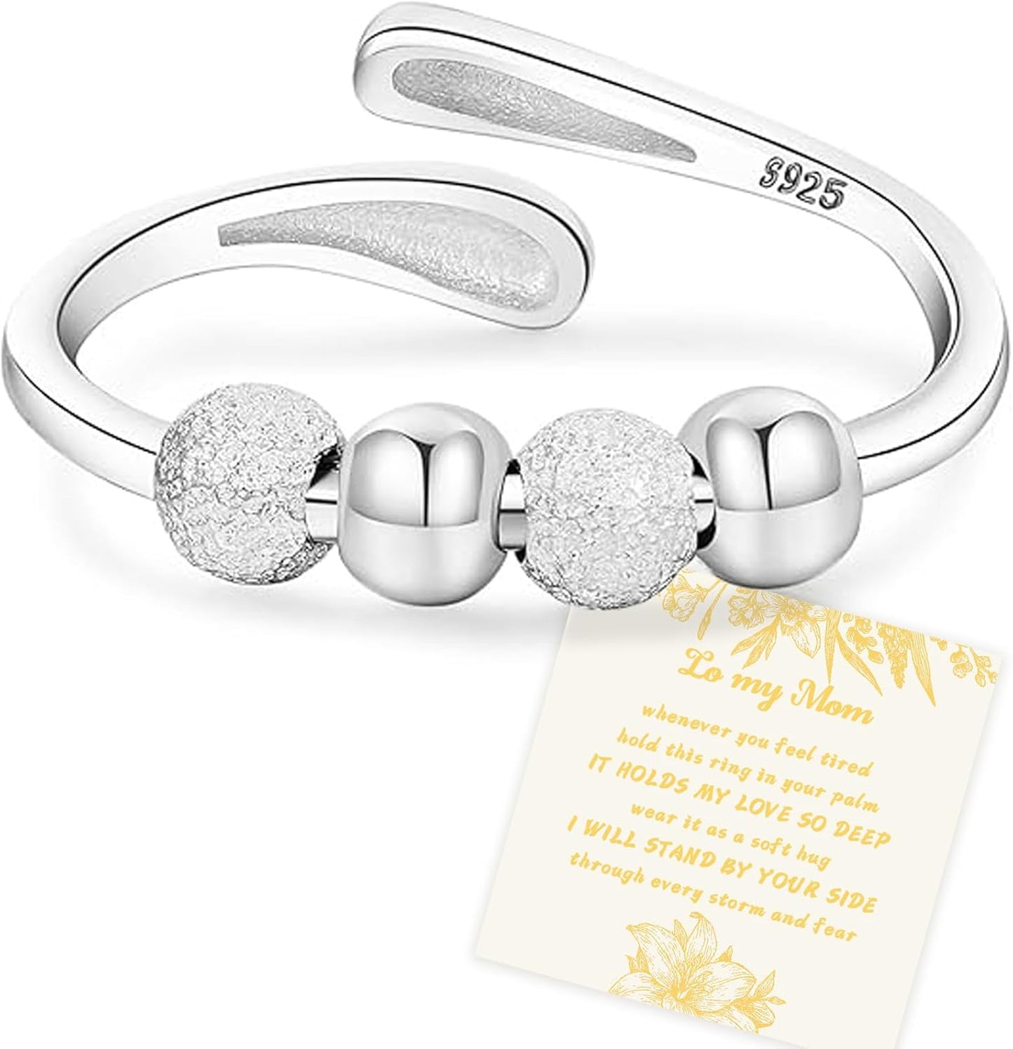 Manufacturer Senteria Anxiety Rings for Women Sterling Silver Rings Adjustable Stress Spinner Rings with Beads Fidget Rings for Anxiety Women rings