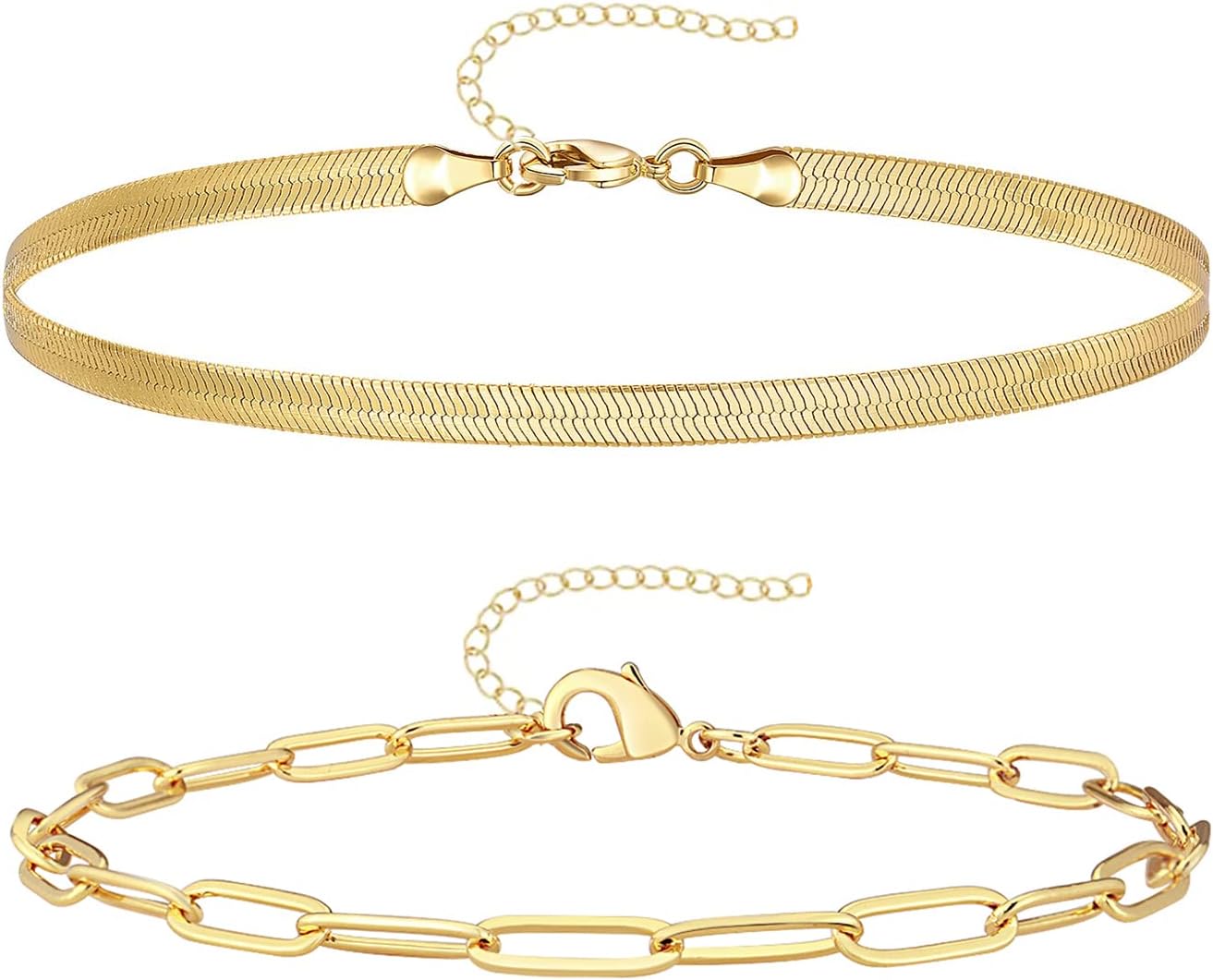 Manufacturer Gold Bracelets for Women Trendy,14K Real Gold Plated Dainty Stackable Paperclip Cuban Link Chain Bracelets,Cuff Bracelets Jewelry Set Adjustable 7"+2" bracelets