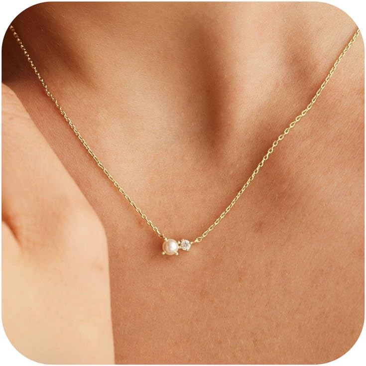 Manufacturer Pearl Necklace for Women Trendy,14k Gold Plated Necklace Dainty Wedding Necklace Small Cute Choker Necklace Beaded Lariat Drop Necklace Vintage Waterproof Jewelry for Women Gold Jewelry Fashion Gifts necklace