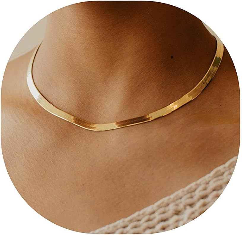 Manufacturer DEARMAY 14K Gold Necklaces for Women, Dainty Gold Herringbone Choker Necklace for Women Thin Layered Chunky Snake Chain Necklaces Jewelry for Teen Gifts Necklace