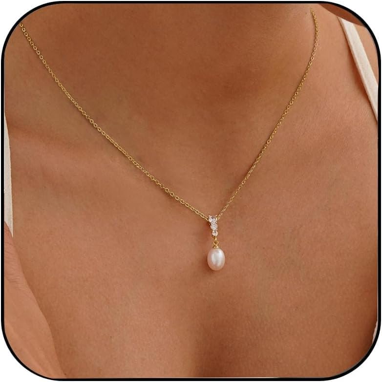 Manufacturer Pearl Necklace for Women Trendy,14k Gold Plated Necklace Dainty Wedding Necklace Small Cute Choker Necklace Beaded Lariat Drop Necklace Vintage Waterproof Jewelry for Women Gold Jewelry Fashion Gifts necklace