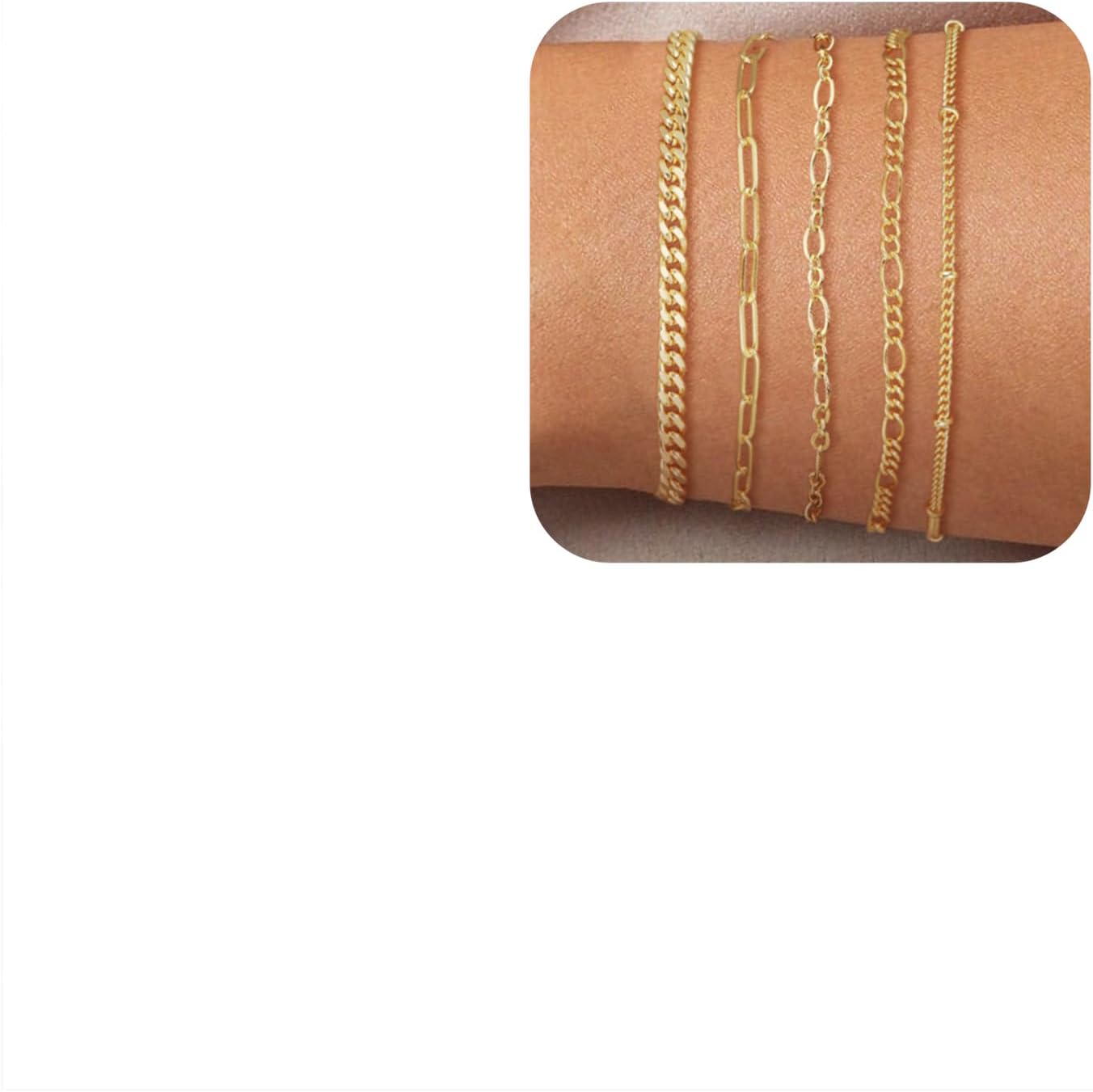 Manufacturer DEARMAY Gold Bracelets for Women Waterproof, 14K Real Gold Jewelry Sets Trendy Thin Dainty Stackable Cuban Link Paperclip Chain Bracelet Pack Fashion Accessories Gifts for Womens bracelets