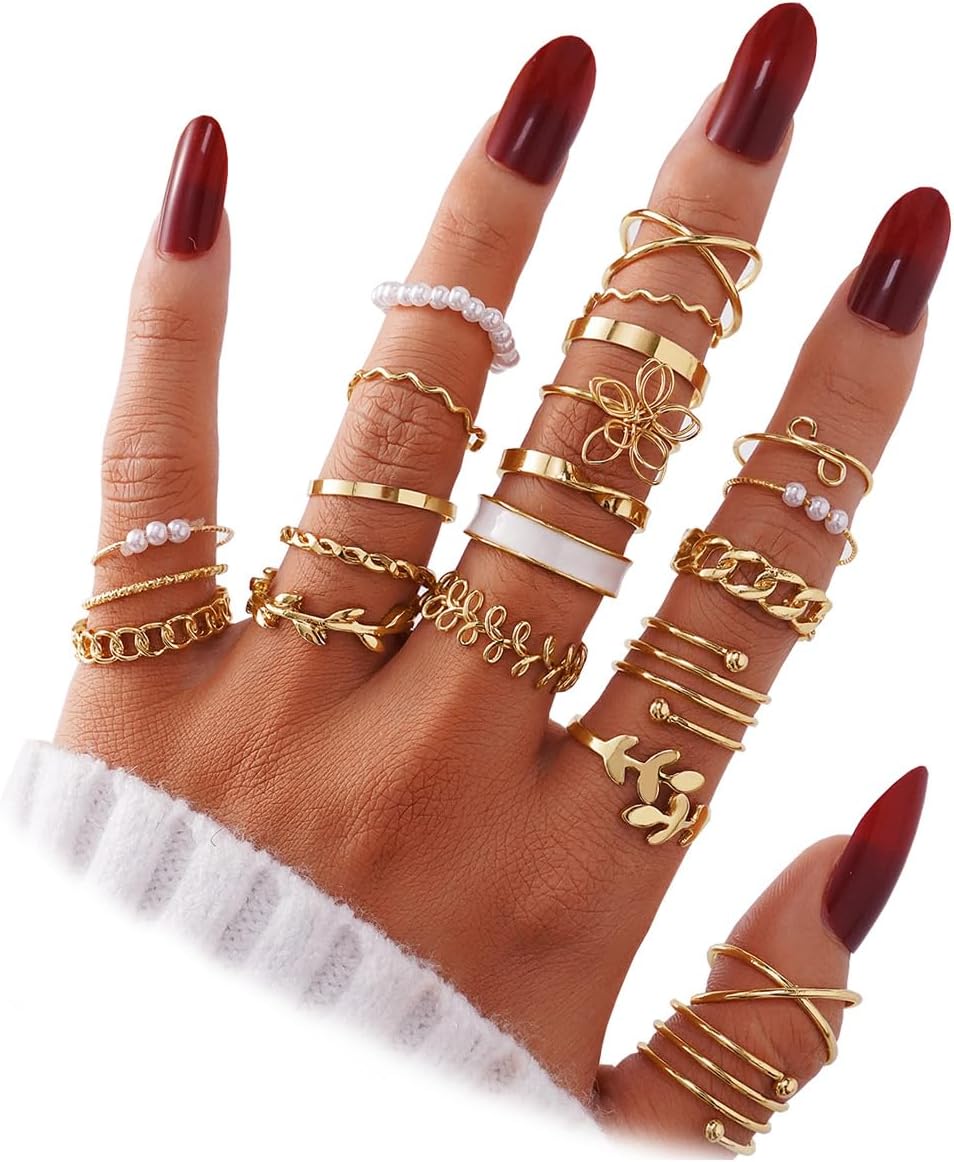 Manufacturer IFKM 51 Pcs Gold Knuckle Rings Set For Women Girls Vintage Stackable Joint Finger Midi Rings Dainty Cubic Zirconia Crystal Simple Twist Hollow Cute Rings Pack Jewelry Gift rings