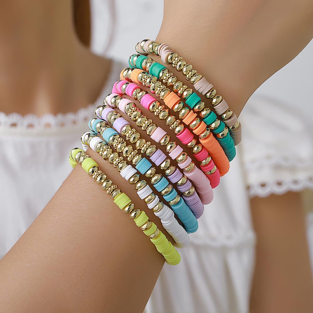 Manufacturer Friendship Bracelets Boho Stackable Bracelets for Women Surfer Heishi Clay Bead Bracelets Stretch Preppy Bracelets Colorful Boho Bracelets for Women bracelets