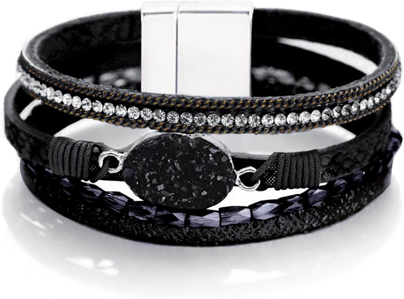 Manufacturer Fesciory Leopard Bracelet for Women, Boho Leather Wrap Multi-Layer Pearl Crystal Bracelet Bangle Jewelry bracelets