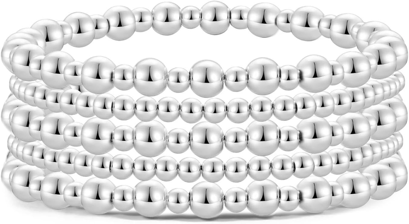 Manufacturer Badu Gold Plate Bead Bracelet for Women 14K Gold Plated Bead Ball Bracelet Stretchable Elastic Hypoallergenic Bohemian Stackable bracelets