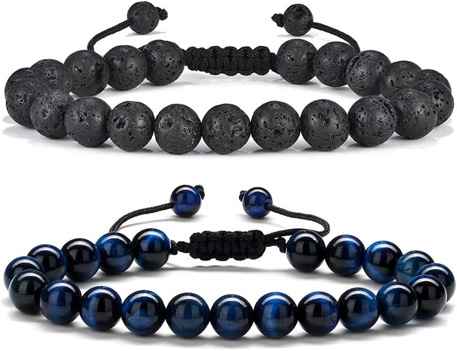 Manufacturer M MOOHAM Natural Stone Bracelets for Men - 8mm Tiger Eye, Matte Agate, Lava Rock - Teen Boys Gifts for Birthday, Anniversary, Christmas bracelets