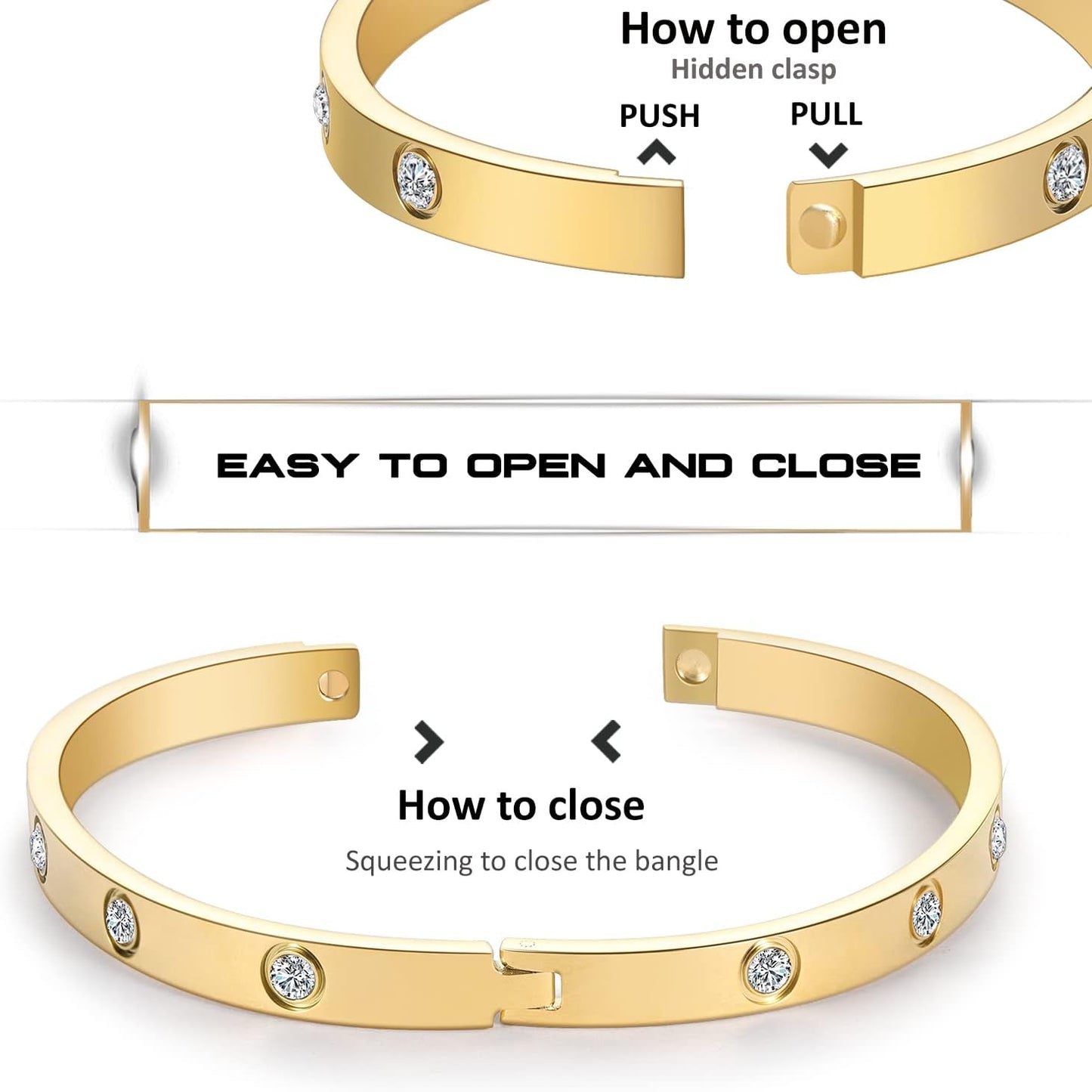 Manufacturer Gold Bracelets for Women Friendship Love Bangle Bracelets Cubic Zirconia Stainless Steel Bracelet Jewelry Birthday Gifts for Women Stocking Stuffers bracelets