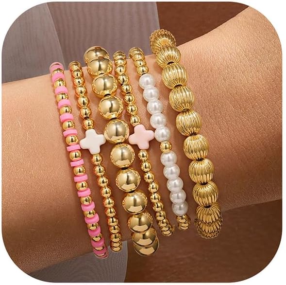 Manufacturer Yoosteel Gold Beaded Bracelets Set for Women, 14K Gold Plated Dainty Round Bead Ball Pearl Cross Bracelet for Women Simplicity Stackable Jewelry Gifts bracelets