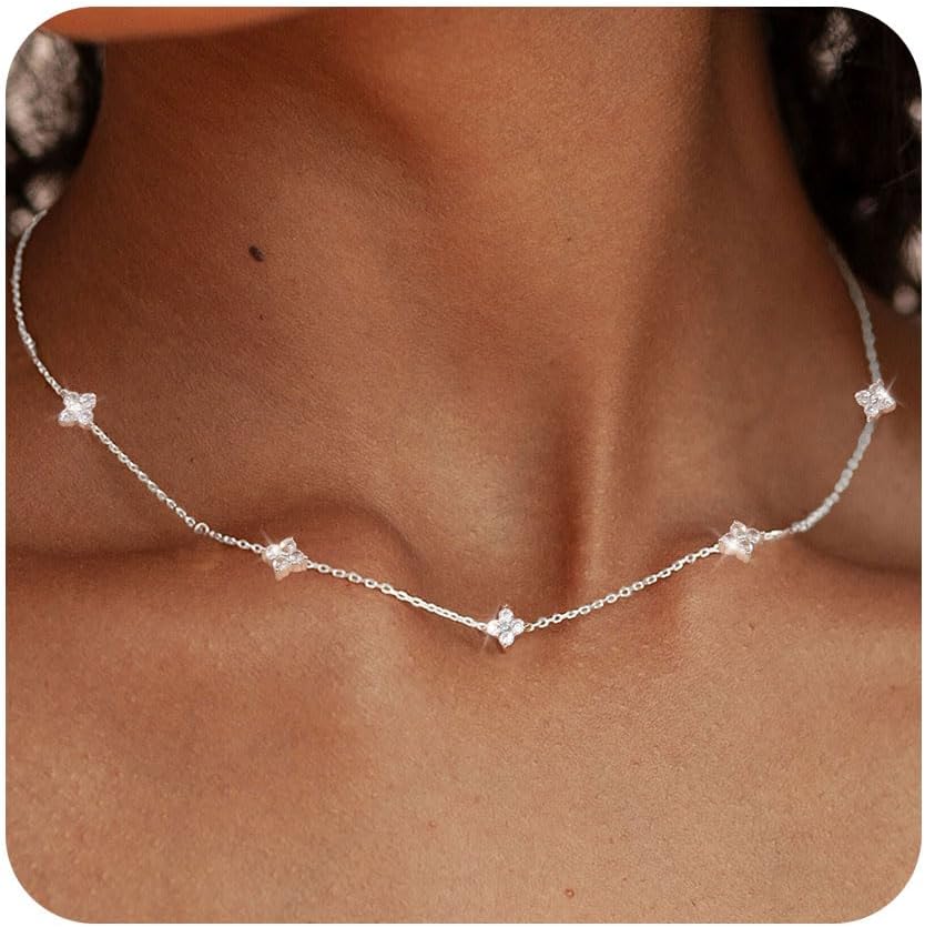 Manufacturer FUNEIA Dainty Silver Gold Necklaces for Women Trendy Non Tarnish 14K Gold Plated Cubic Zirconia Necklace Layered Cute Butterfly Heart Station Choker Necklace Stack for Wedding Prom Brides Jewelry Necklace